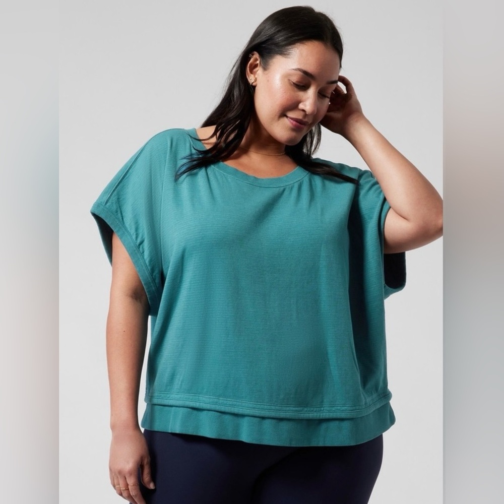 Athleta Sundown Shirred Tee 3X Teal NWT
